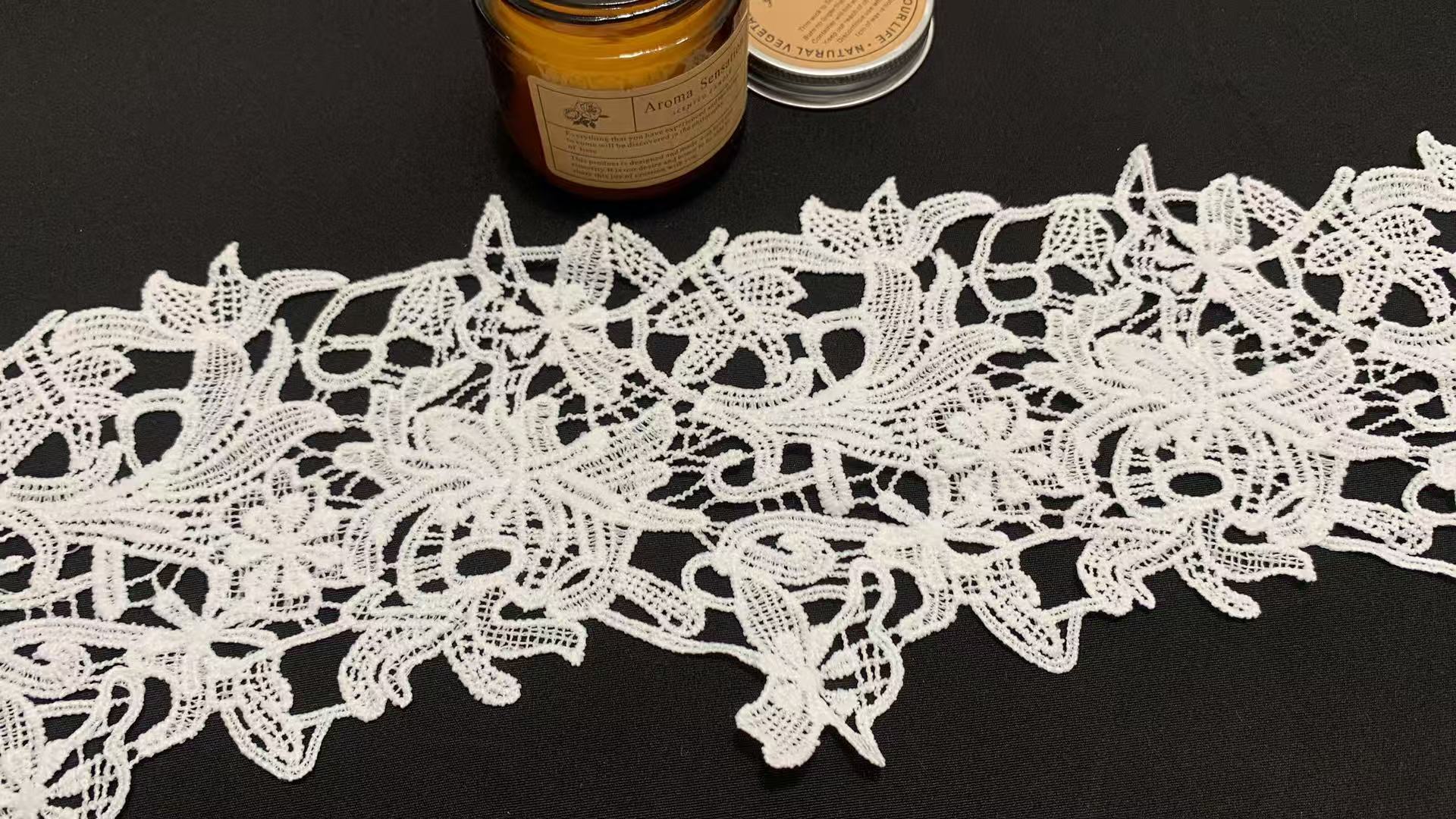 13cm Width Milk Yarn Lace Trim with Blooming Floral Openwork Pattern and Soft Fine Texture for Couture Apparel