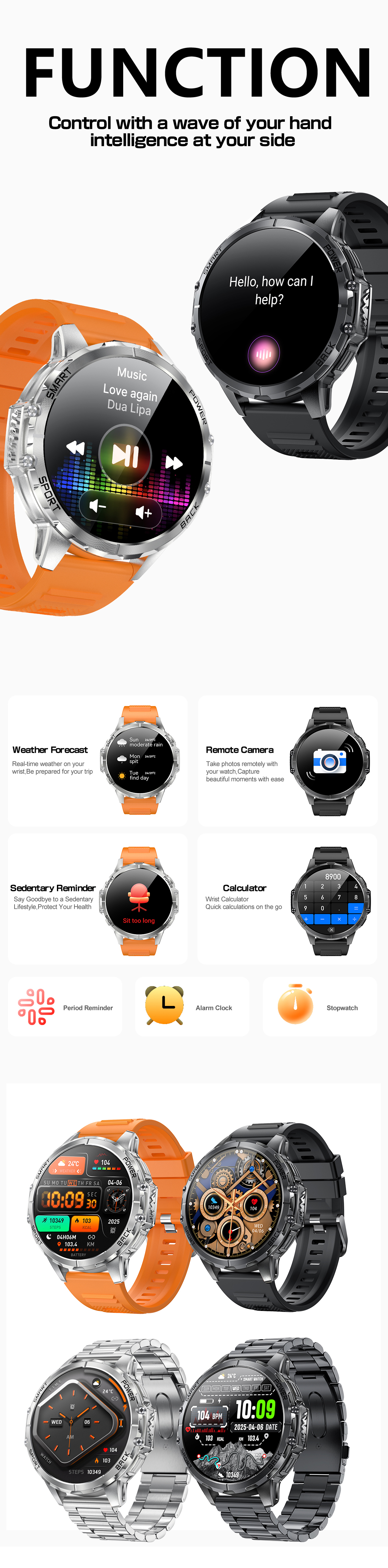 K77 Android Smartwatch Call IP67 Waterproof IPS Fitness Tracker Heart Rate Monitor Sleep Tracker Multi-Sport Silicone Alloy Case