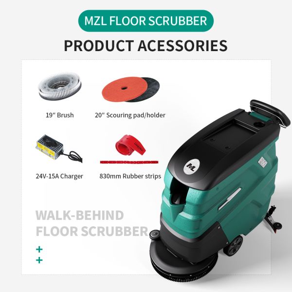 100Ah Battery Powered Walk Behind Scrubber, 3000㎡/h Efficiency for Manufacturing Plants