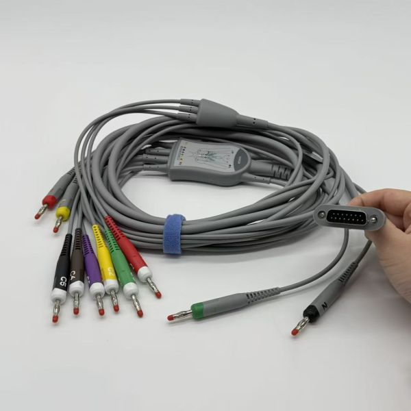Edan SE-1515 DX12 EKG Cable with High Conductivity, Standard Banana Connector, and Durable TPU Medical-Grade Material