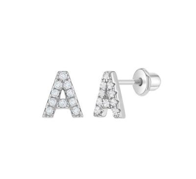 Brincos de letra CZ Branco Micron Pave Brincos de letra personalizados