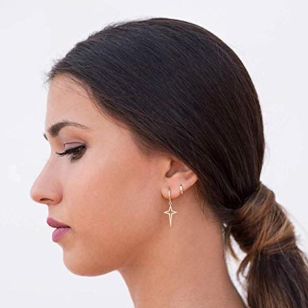 High Quality Real Sterling Silver Earrings Cute Star Drop Earrings 925 Silver Hoop Earrings with Star