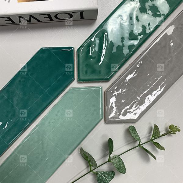 Art Hecho a mano Largo Hexágono azulejos de mosaico verde para la cocina del baño