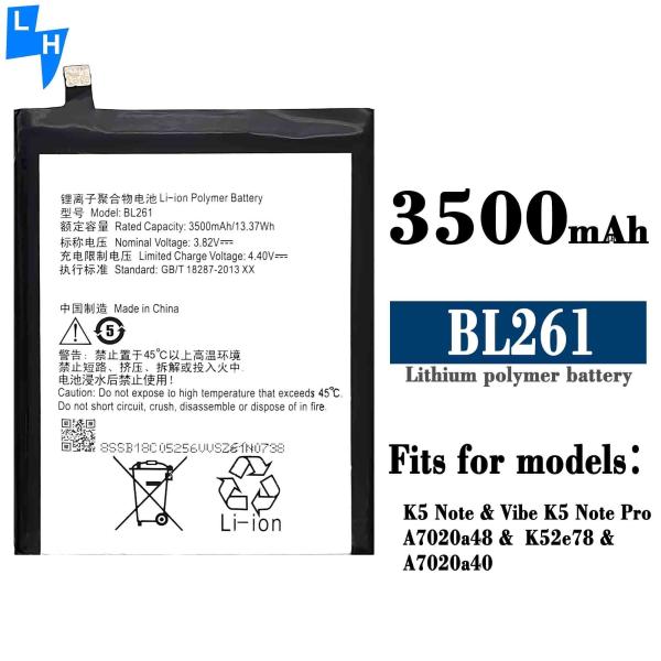Bateria digital para telemóvel para Lenovo A7020/Vibe K5 Note K52T38 K52E78 BL261 3500mAh
