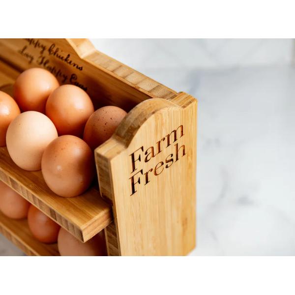 Eco-Friendly Bamboo Rustic Wooden Egg Holder for Fridge Burning or Custom Request