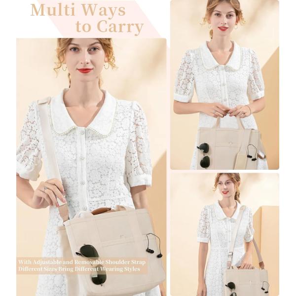 Canvas Tote Bag with Multi Pockets Crossbody Tote Bag for Women Trendy Shoulder Handbag Everything Tote Bag with Compart