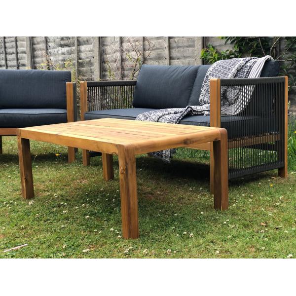 Outdoor Furniture Set with Wooden Lounge Chairs and PE Rattan Weave W71 x D66 x H64cm