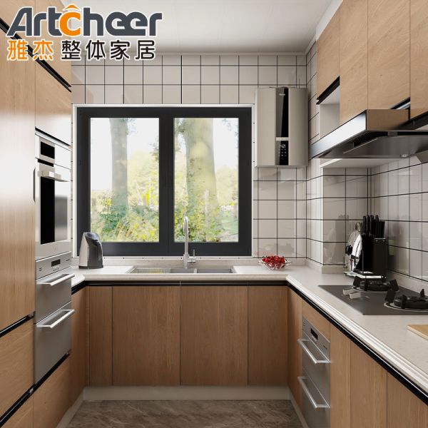 Maple Kitchen Cabinet with Mahogany Door and Marble Top in French Design Style