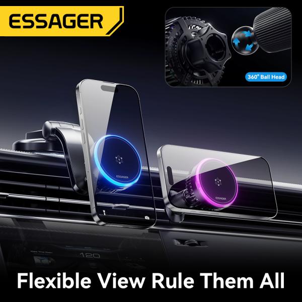 ESSAGER T2 15W Wireless Fast Charging Vacuum Suction Magnetic Car Phone Holder 360 Rotation