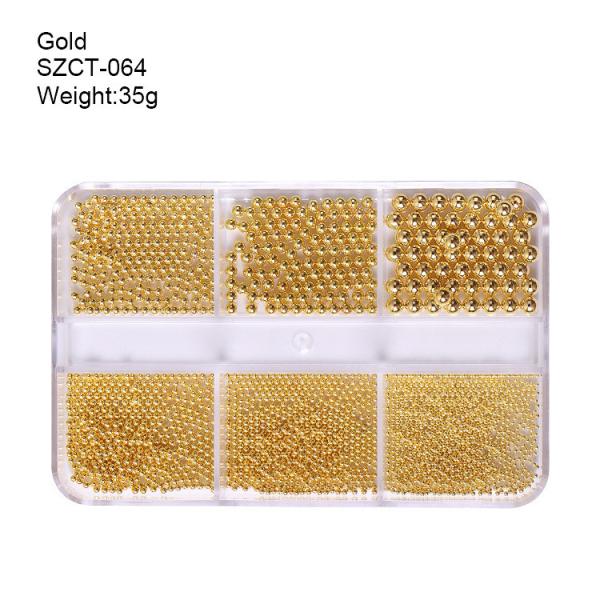 Steel Balls 3D Nail Art Decorations 6 Grid Mixed Metal Round Bead Nail Charms in Bulk