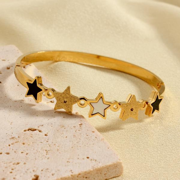 18K Gold Star Bracelet Stainless Steel Rose Gold Clover Flowers 5 Star Bangle Bracelet for Women