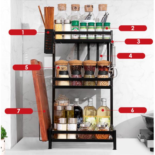 3 Layers Spice And Condiment Rack 37x20x59.5cm Size for Kitchen Matt Black