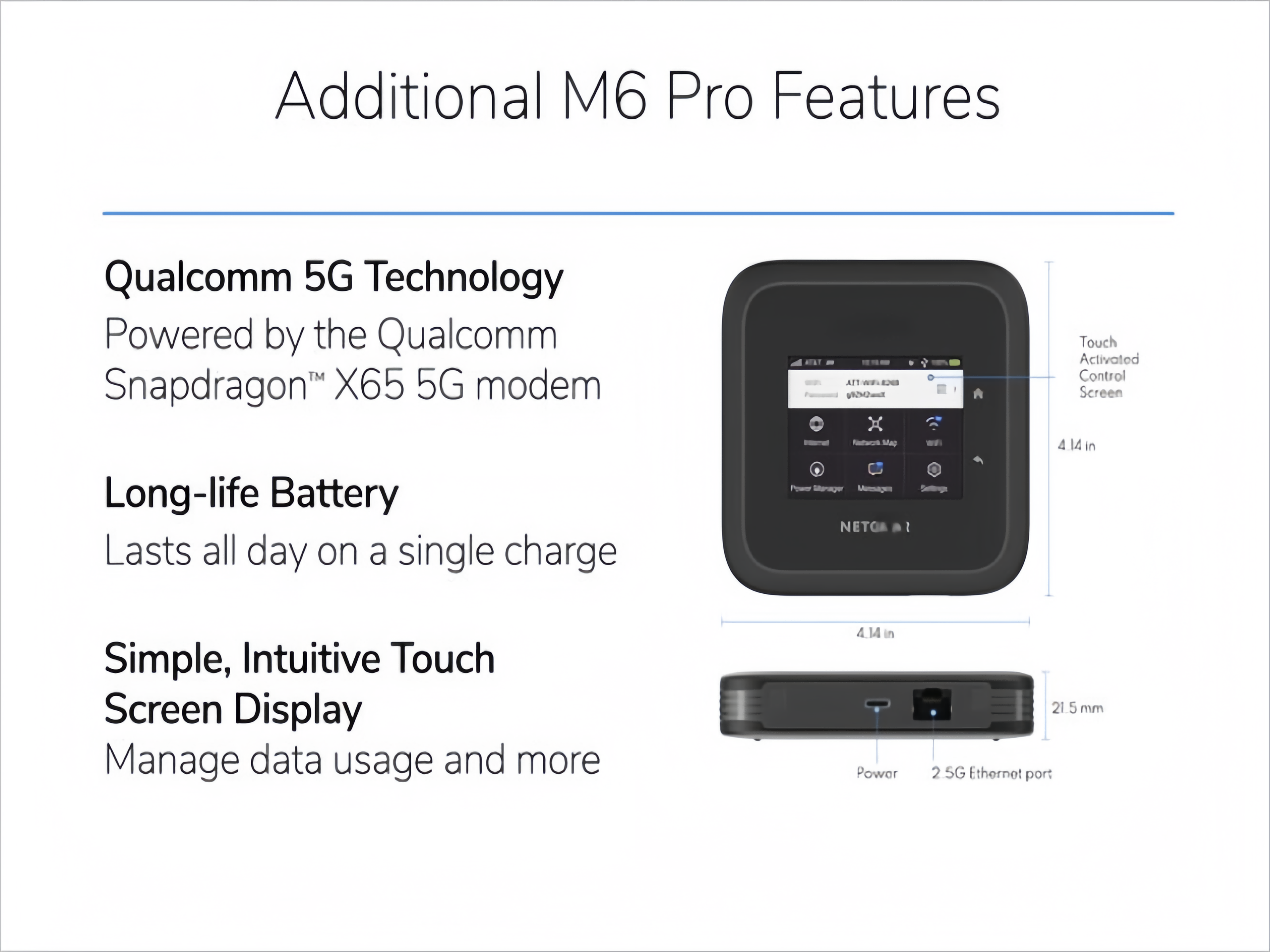 Netgear M6 5G WiFi Router with 2167Mbps Speed 5040mAh Battery and 2.8'' Touch LCD Mobile Hotspot