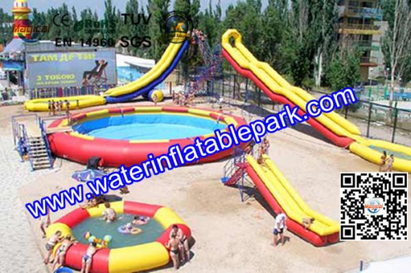 Summer Pool Inflatable Water Games With Slide ,  Adventure Inflatable Water Sports