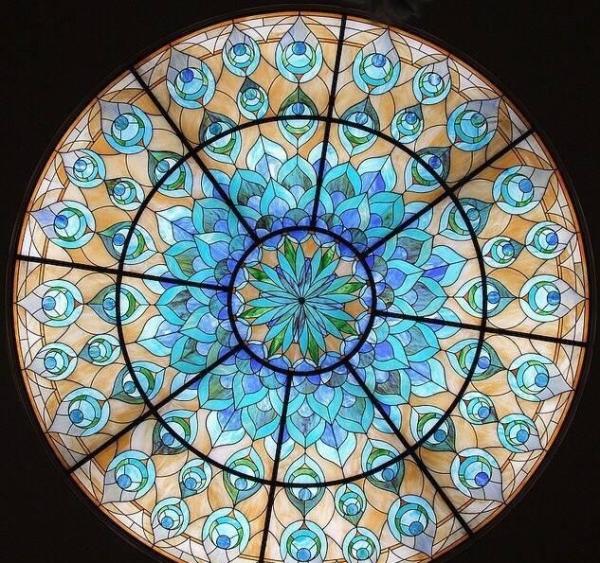 CE Interior Ceiling Stained Glass Skylight Digital Printed Antique Cathedral Glass