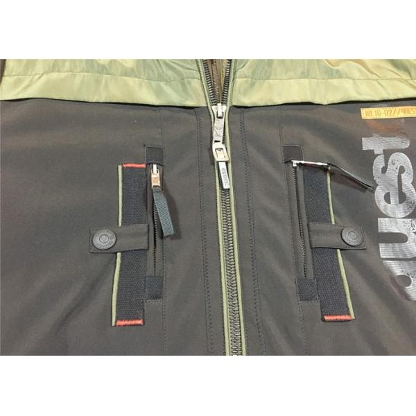 Undetachable Hooded Mens Polyester Jacket Olive And Black Color Male Winter Coat