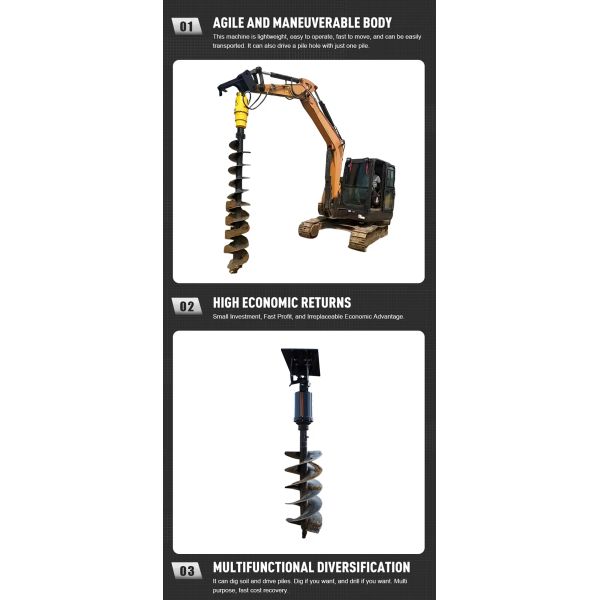 Excavadoras y plataformas de perforación de agujeros profundos con pilotes de tornillo personalizados de 5 a 40 toneladas, máquina excavadora, perforadora de pilotes de tornillo, perforación de tornillos de tierra para fosos de postes de servicios públicos, agujeros para plantar árboles, fotovoltaica