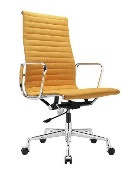 Modern Aluminum Leather High Back Chair With Armrest In Genuine Leather Cover