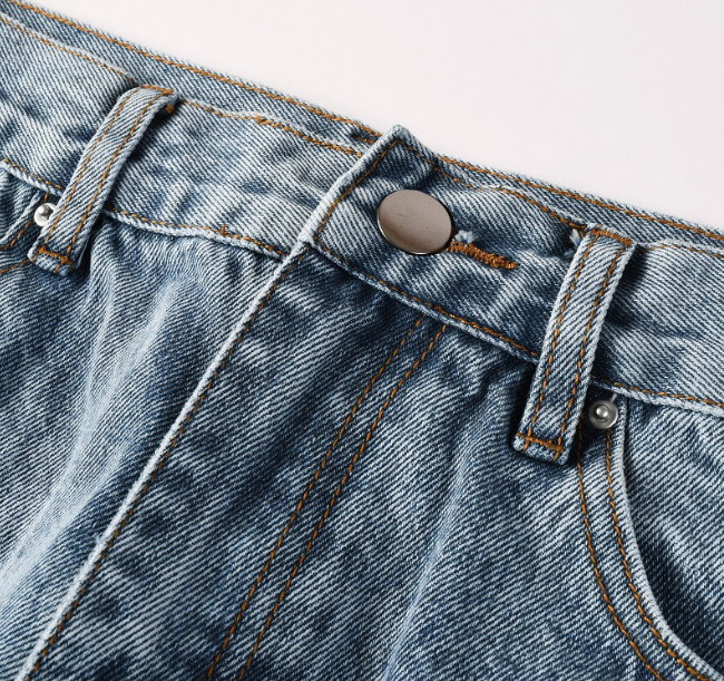 Washed Ripped Denim Jeans Flare Street Denim Jeans With Whisker Detailing