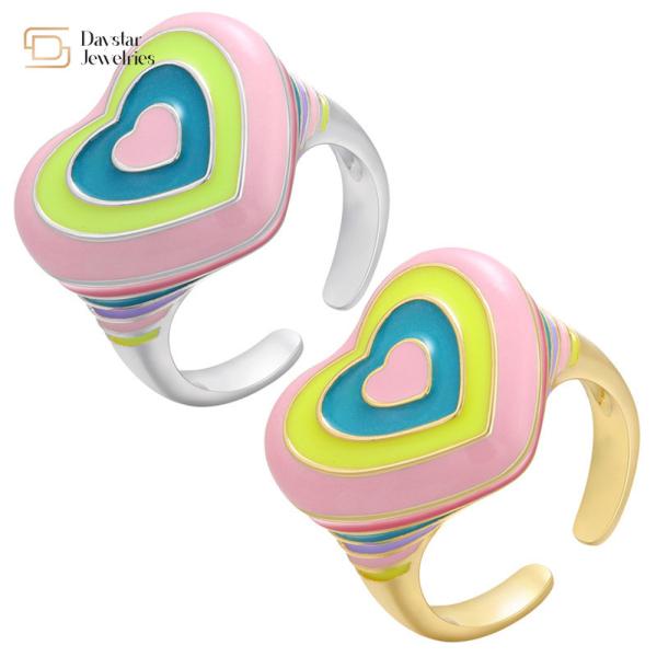 A joia das mulheres do coração do arco-íris de Y2k soa o ouro colorido do esmalte chapeado