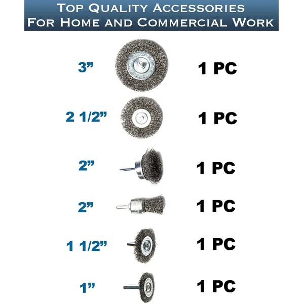 3 Inch Wire Wheel Brush Set 6pcs For Drill 4500rpm Coarse Type