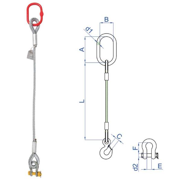 собрание слинга веревочки провода 20mm, подъемные стропы подъема кабеля одиночной ноги стальные
