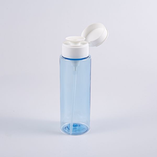 200ml Transparent Blue Makeup Remover Bottle with Crystal Clear PET for Cosmetics