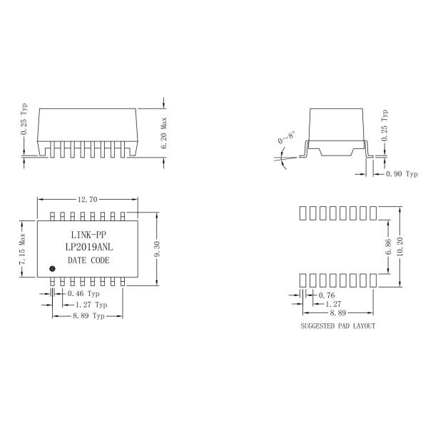 BASE Transformer10/100 de LP2019ANL POE - TX