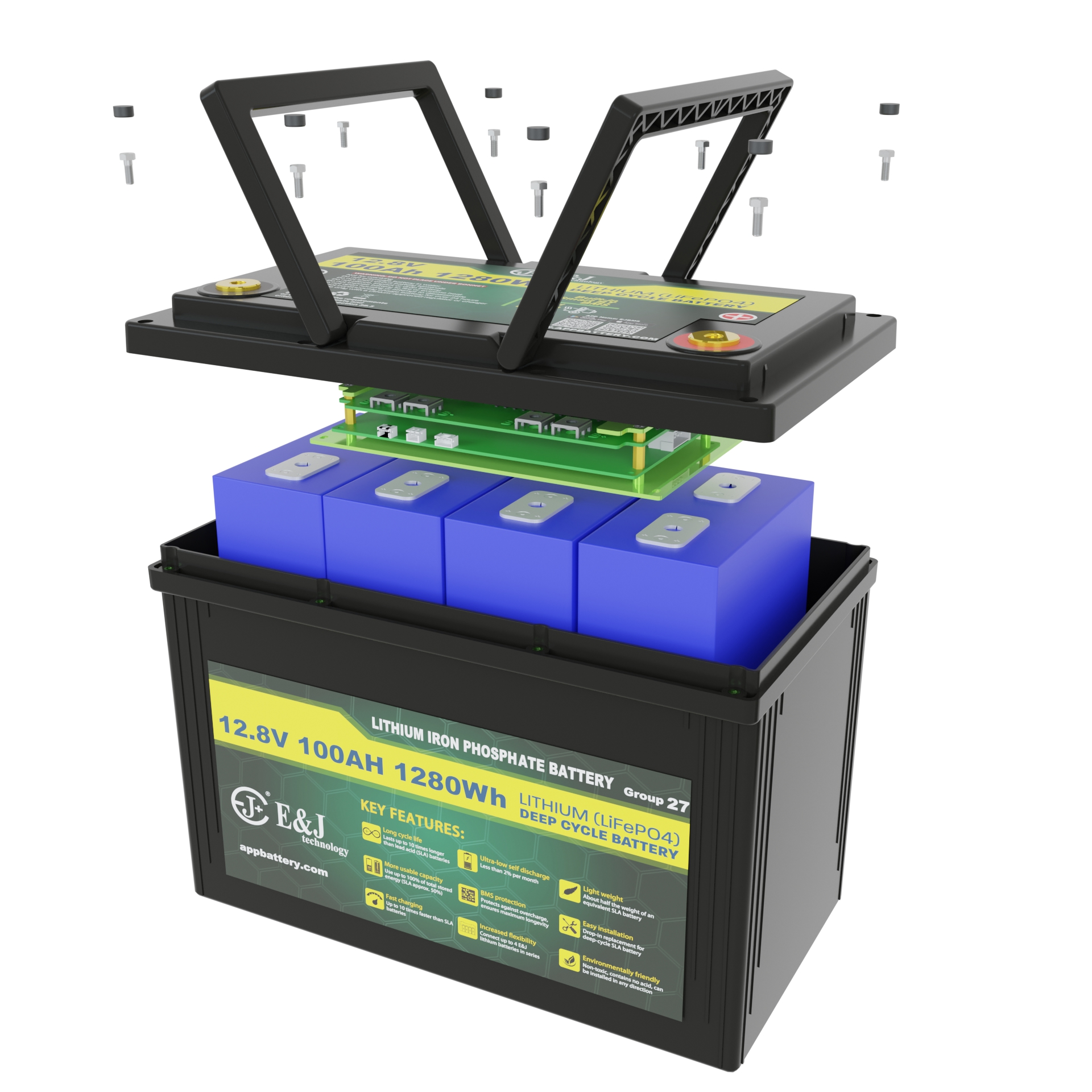 Deep Cycle 12V 100Ah Cell Balanced LiFePO4 Lithium Ion Recharge Solar Battery 4000 Cycles