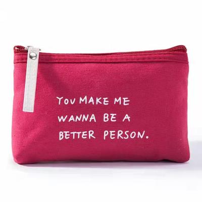 Cotton Canvas Zipper Cosmetic Bag Red Printed For Make Up OEM ODM