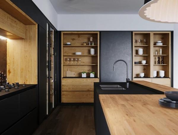 Custom Luxury Wood Grain MDF Moisture-Resistant Frameless Kitchen Cabinets Dubai Skyscraper Project Bulk Supplier Sink Apartment