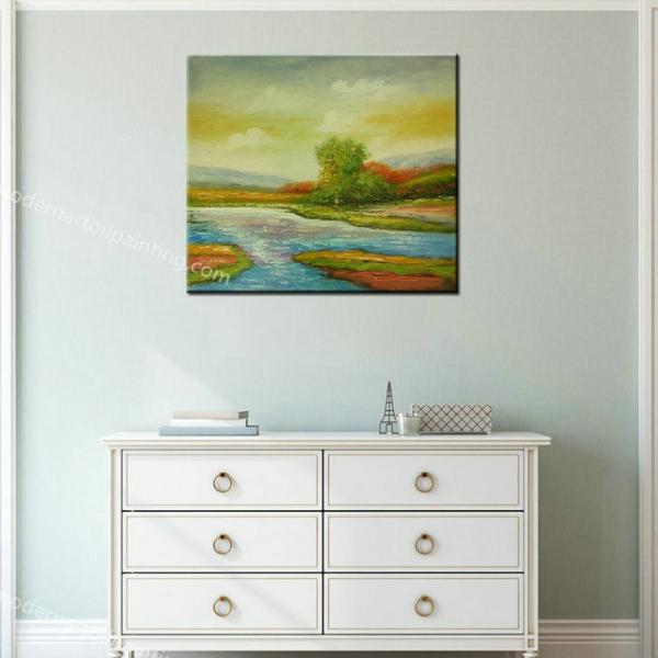 Handmade Nature Scenery Oil Painting on Canvas Abstract Colorful Field Landscape Painting Wall Art for Living Room Decor