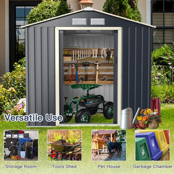 Large Size Metal Garden Building Shed with 4 Vents 43kg Powder Coated Frame by AJUNION