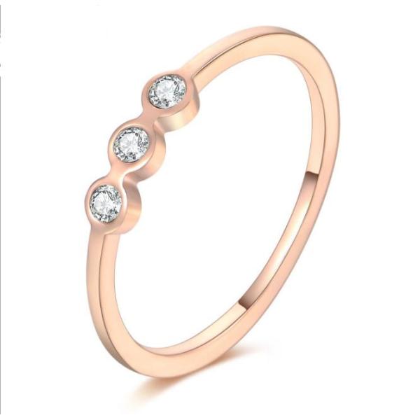 Three Diamond Wedding Ring Fashion Accessories Stainless Steel Jewelry Ring Diamond Rose Gold Ring