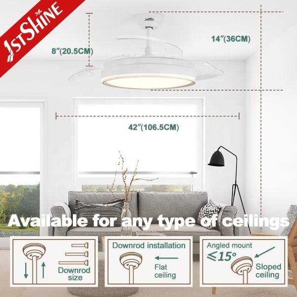 Design Contemporâneo Ventilador de Tecto LED de 5 Velocidades com Láminas Escondidas