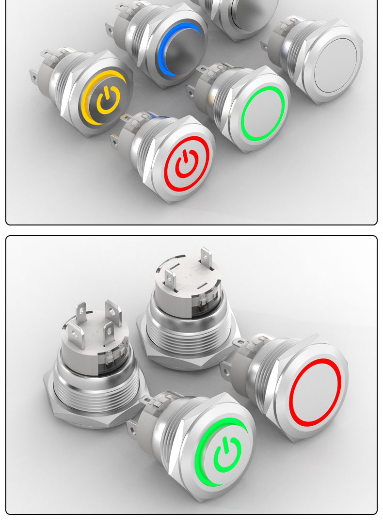Metal Push Button Switch, Short Type, High Current 19mm Power Button with Light, Self-Locking and Self-Reset Start-Stop Switch