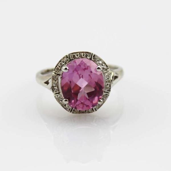Fashion Jewelry 925 Silver  Oval Pink Cubic Zircon Gemstone Ring (R193)