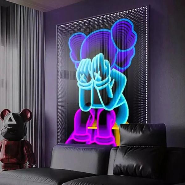 Home Magic Mirror Neon Sign Infinity Neon Led Rgb Placa de sinalização 3D Neon Glass Sign