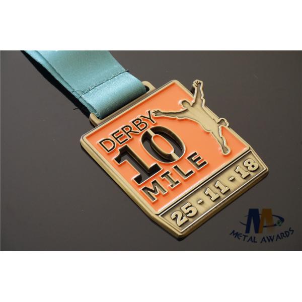 Antique Gold Finish Custom Sports Medals With Heat Transfer Ribon