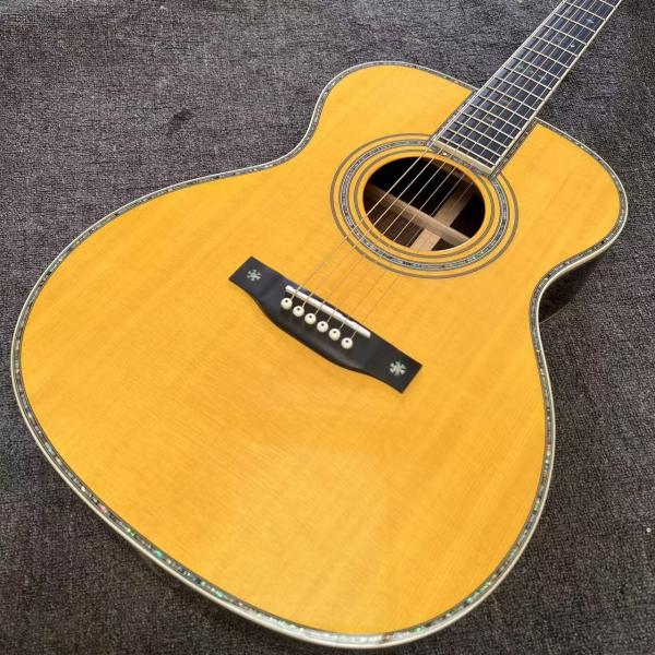Custom Logo on Headstock, Solid Spruce OM Body Solid Rosewood Back Side Acoustic Electric Guitar Abalone Binding