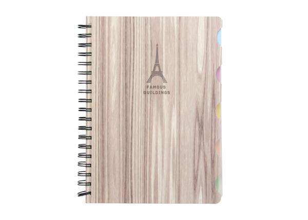 Metal Spiral Presentation Book B5 Diecutting Wood Grain Hard Cover With Index Divider