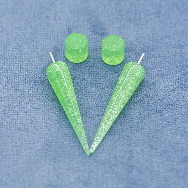 18G 6mm Green Spiral Ear Tapers Glitter Acrylic Tapers For Stretching