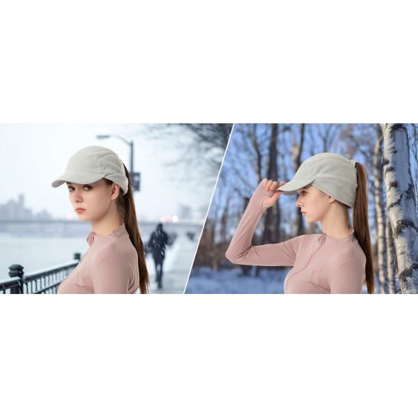 Sombrero de cola de caballo de lana para mujeres Sombrero de invierno reflectante con calefactor de orejas