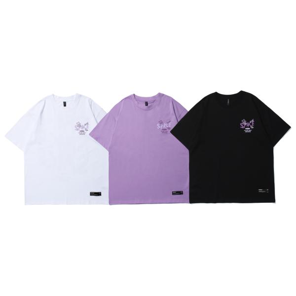 Short Sleeve Unisex Men's T-Shirt Cotton Cartoon Letter Print with Breathable Fabric