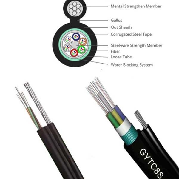 12 Core GYTC8S Aerial Optic Cable Single Mode Outdoor Central Loose Tube Armored