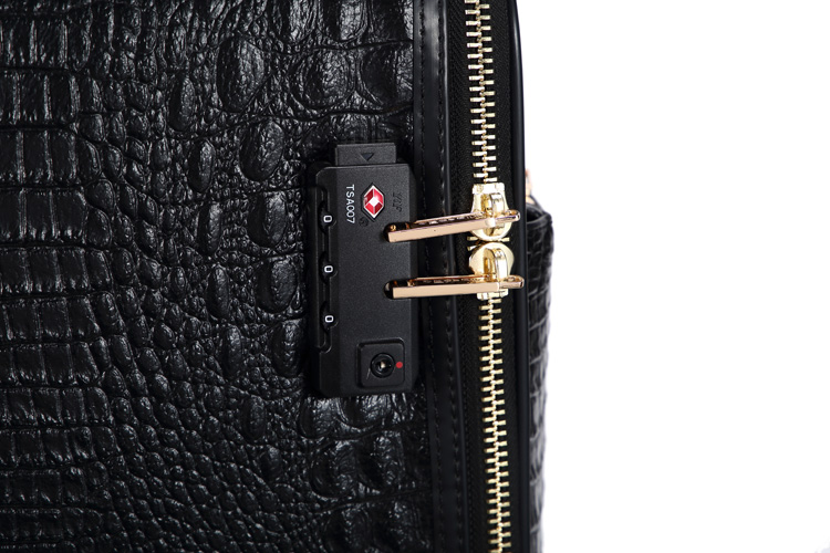 Fashion Leather Luggage Bag PU Leather Rolling Medium Suitcase 4 Wheels