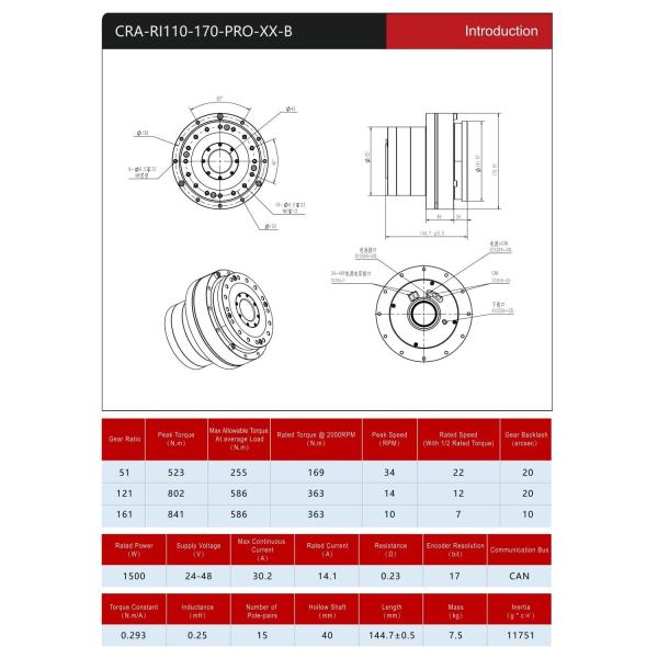 36W-1500W Robot Arm Joint Motor Servo Motor Joint DC 24V-48V Brushless