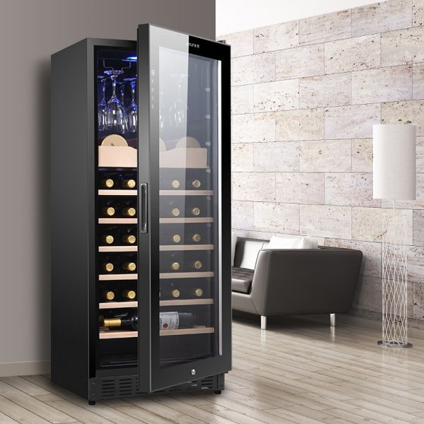 Black Wood Single Zone Wine Cooler Cabinet with Digital Temperature Control