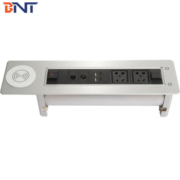 BNT New arrival multifunctional hidden table design desk outlet box brush sliver automatic flip up desktop outlet