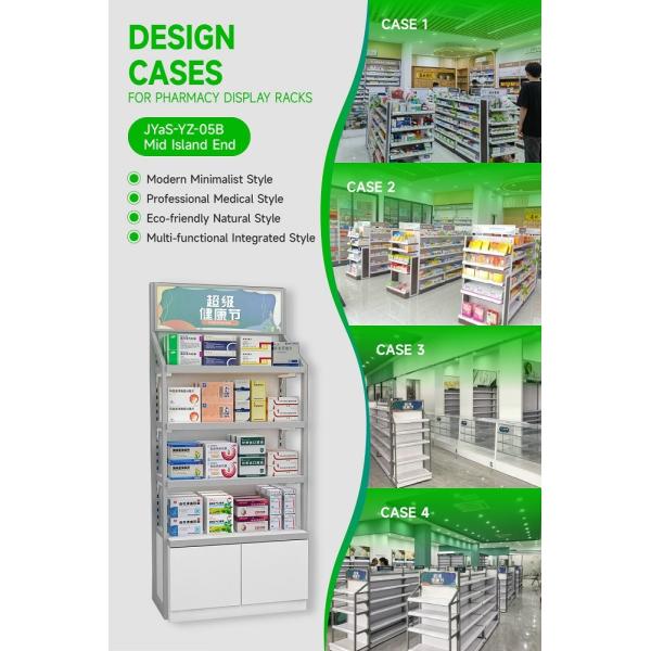 JYaS-YZ-05B High-End Boutique Pharmacy Design Cabinet for Pharmacy Entrance with White Glossy Boards